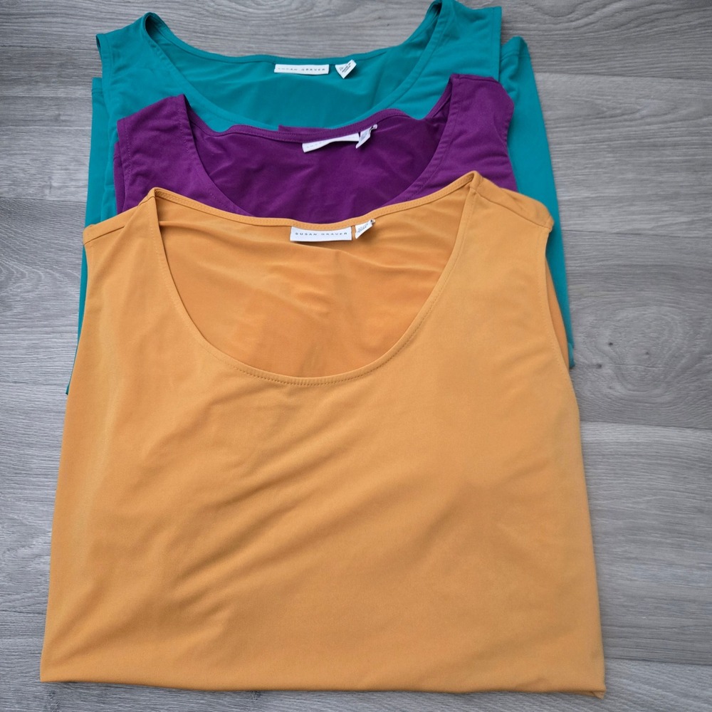 Susan Graver Multicolor Tank Top 3pk Size 2X Liquid Knit Sleeveless Scoop Neck